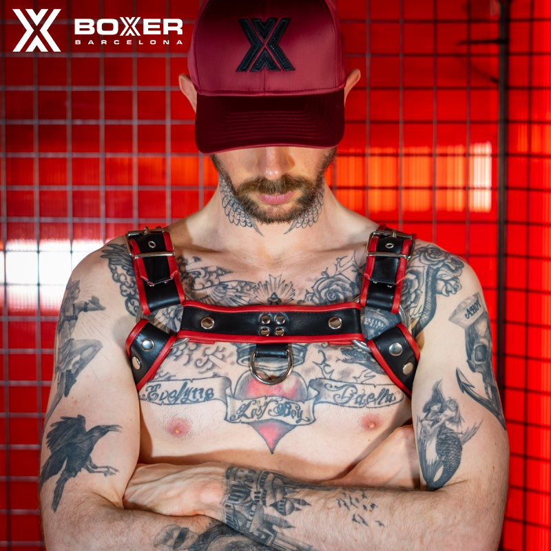 BOXER - De Luxe Shoulder Leather Harness Ring/Hook - Red