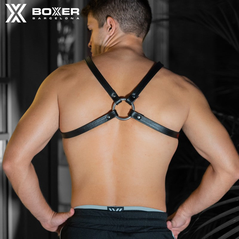 BOXER - De Luxe Cross Leather Harness 1.9cm -Black