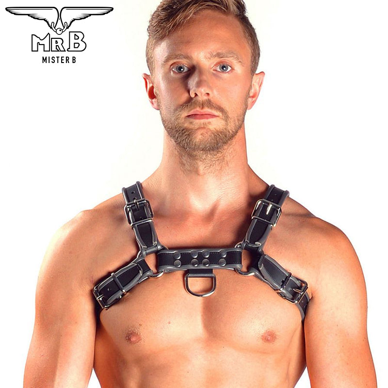 Mister B Leather Bulldog Chest Harness Grey