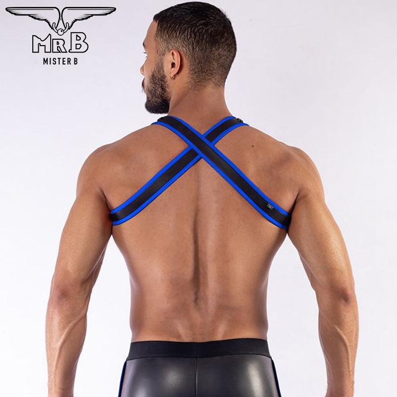 Mister B Neoprene X Back Harness Black Blue