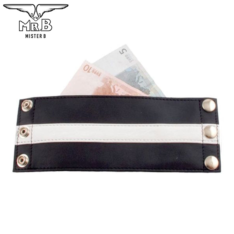 Mister B Leather Wrist Wallet Zip White Stripe