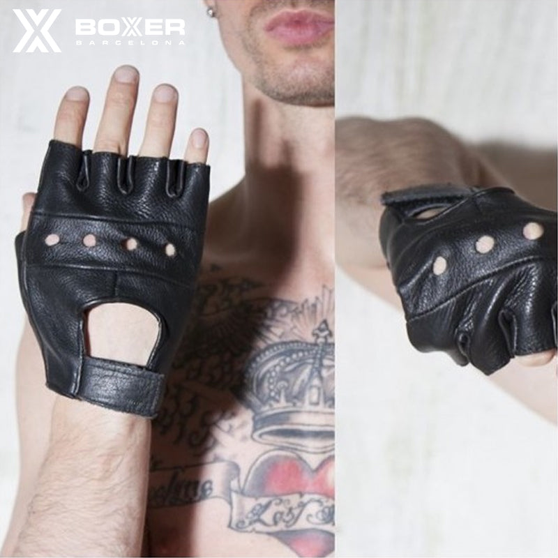 BOXER - Biker Fingerless Gloves Leather