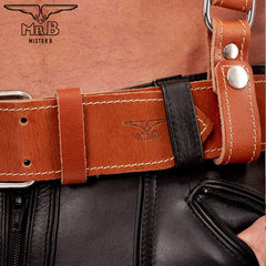 Mister B Leather Belt Stitched 5 cm - Brown