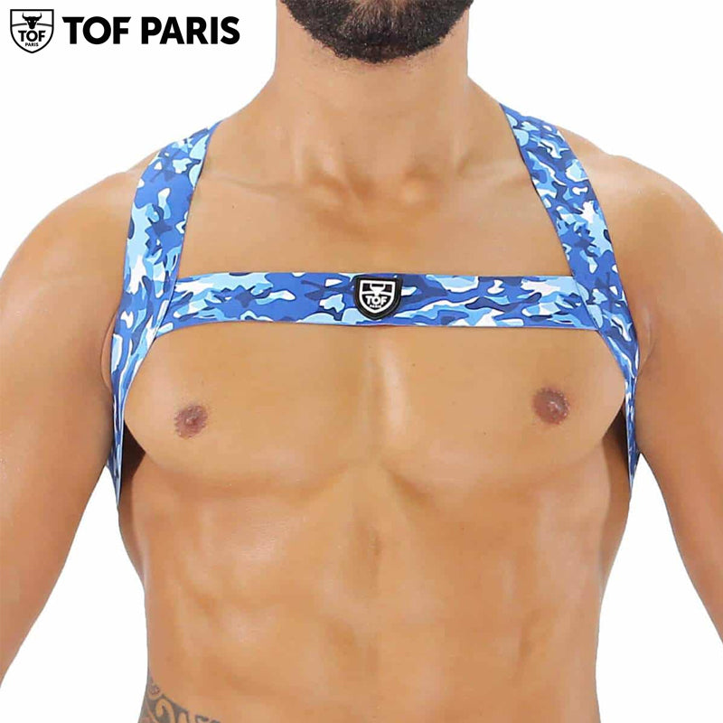 TOF Paris - Fetish Elastic Harness - Blue Camouflage