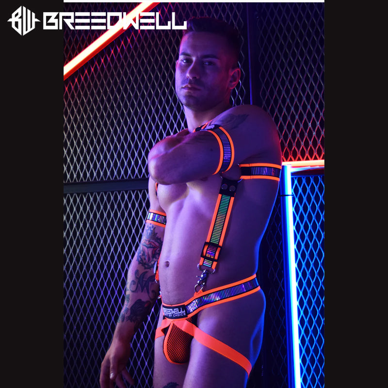 BREEDWELL - REFLECTOR BULLDOG BODY Harness With Removable Center Strap - Neon Orange