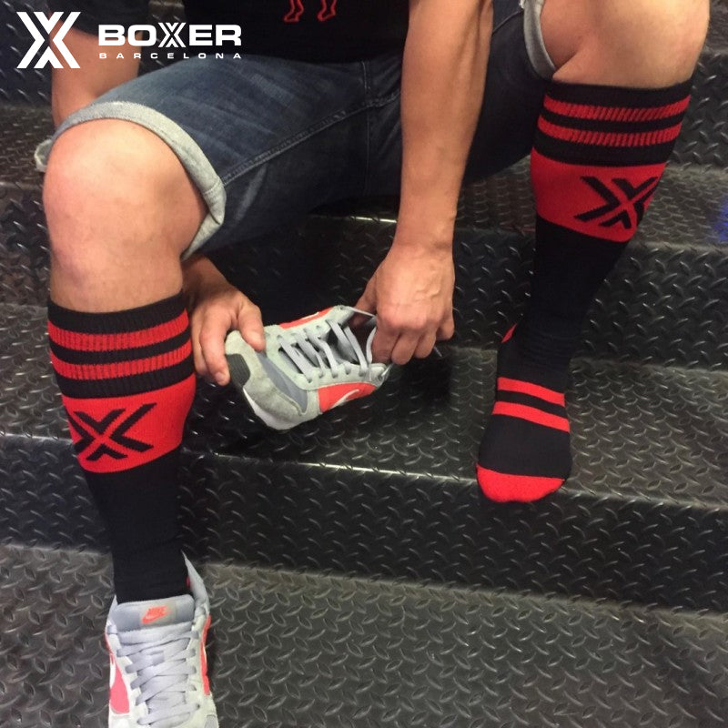 BOXER - Deluxe Boxer Football Socks - Black/Red