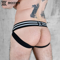 BOXER - BXR Leather Zipper Jock Jockstrap - Black/White