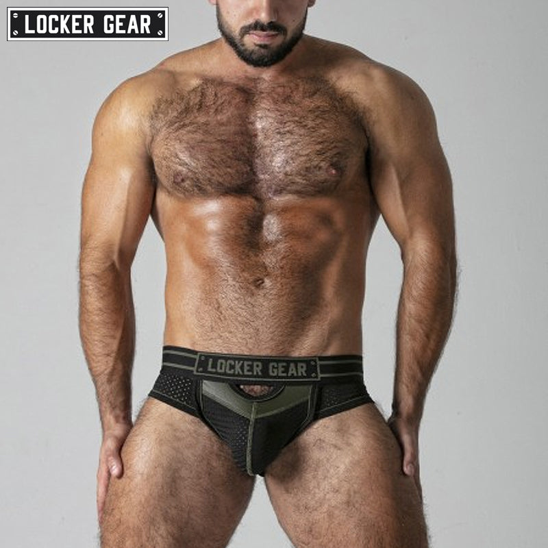 LOCKER GEAR - WATCH IT HARD Mesh Jock Brief - Khaki