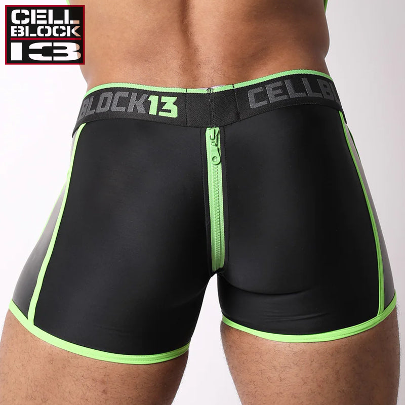 CELLBLOCK 13 - High Bar Neoprene Zipper Trunk with Detachable Pouch & Cock Ring - Green