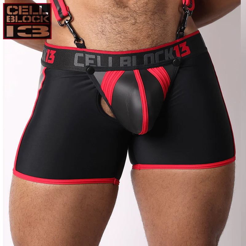 CELLBLOCK 13 - High Bar Neoprene Zipper Trunk with Detachable Pouch & Cock Ring - Red