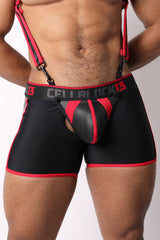 CELLBLOCK 13 - High Bar Neoprene Zipper Trunk with Detachable Pouch & Cock Ring - Red