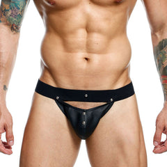 DNGEON Peakaboo Jock - Black Steel Faux Leather Jockstrap