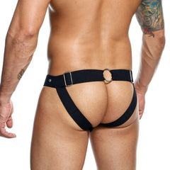 DNGEON Peakaboo Jock - Black Steel Faux Leather Jockstrap