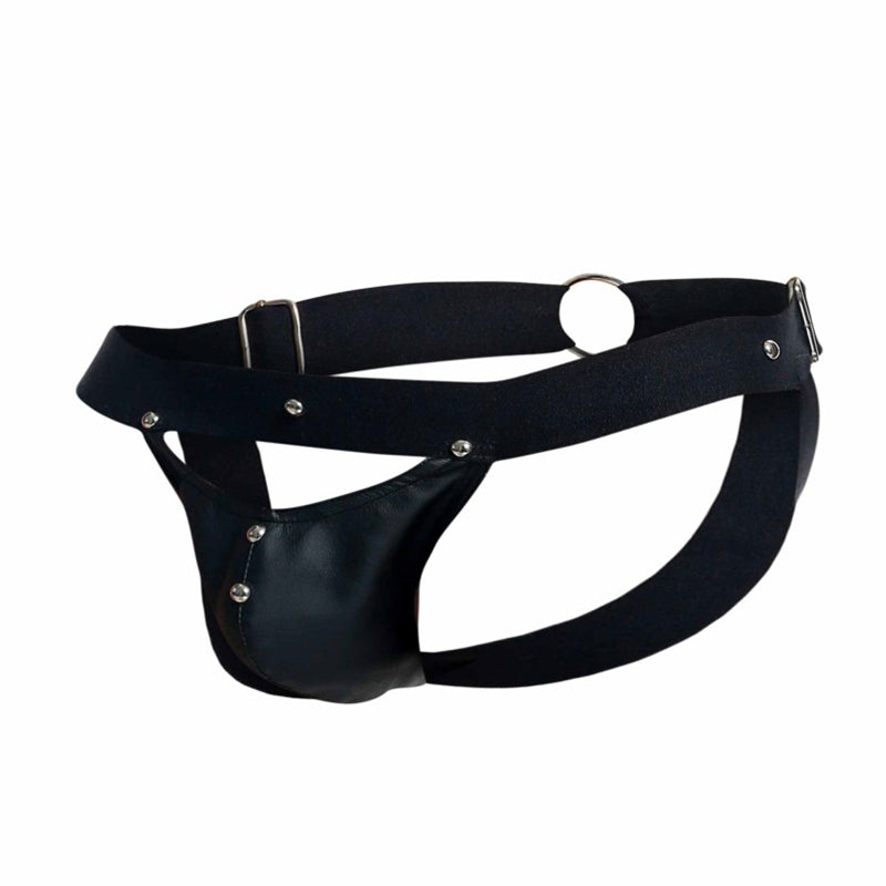 DNGEON Peakaboo Jock - Black Steel Faux Leather Jockstrap