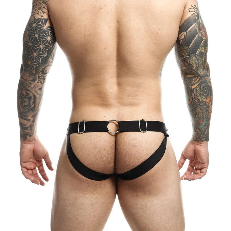 DNGEON Peakaboo Jock - Camo Green Steel Faux Leather Jockstrap