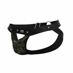 DNGEON Peakaboo Jock - Camo Green Steel Faux Leather Jockstrap