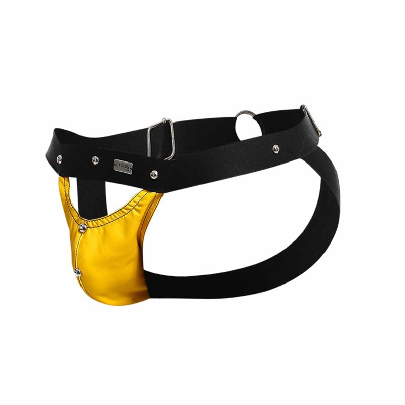 DNGEON Peakaboo Jock - Yellow Steel Faux Leather Jockstrap