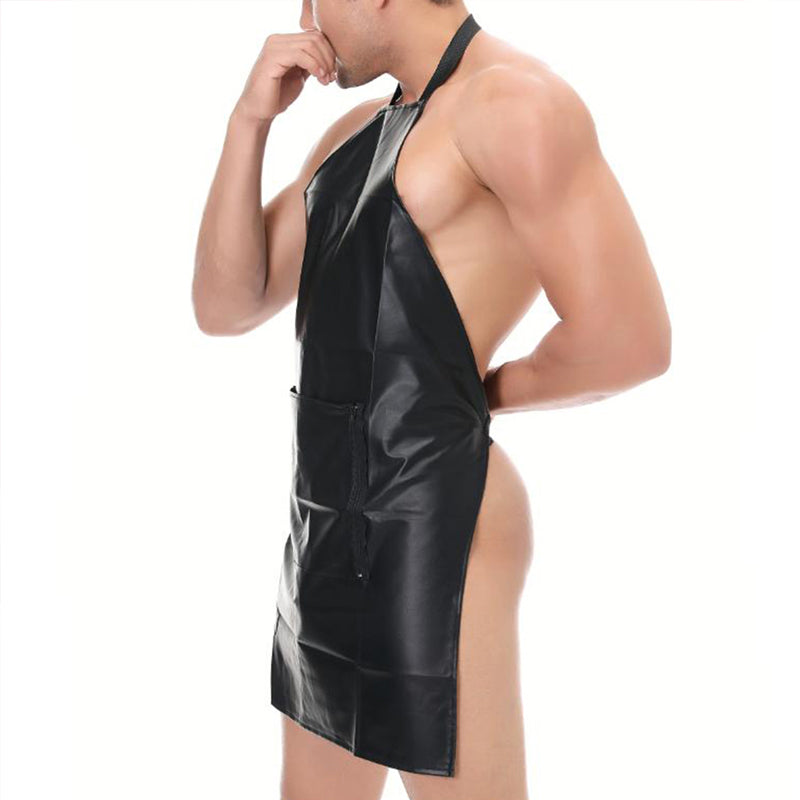 Faux Leather Apron With Open Crotch