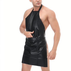 Faux Leather Apron With Open Crotch