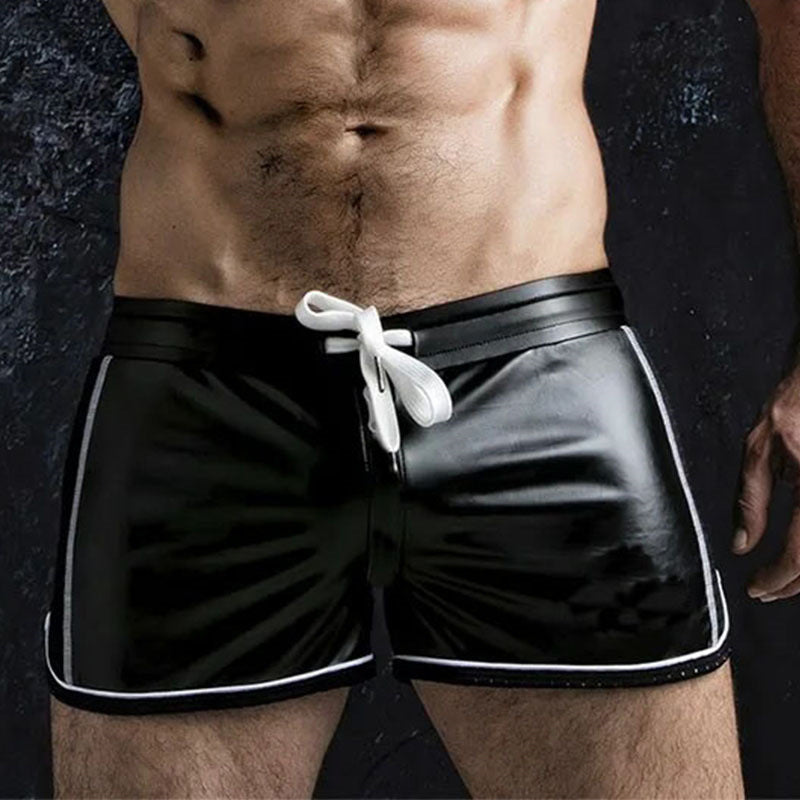 Sexy soft PU leather shorts with stripe