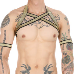 Club Harness X-Front Schwarz Gold Streifen