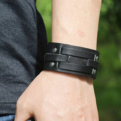 Leather cuff wristband with snap clasp