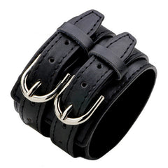 Black double strap leather cuff wristband