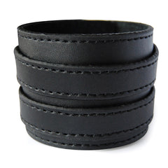 Black double strap leather cuff wristband