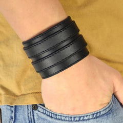 Black double strap leather cuff wristband