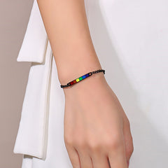 Pride Bracelet Black Stainless Steel Enamel Thin Black