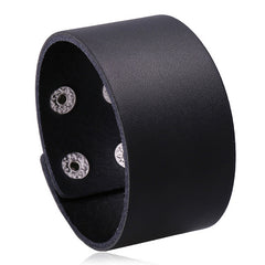 Wide leather cuff wristband with snap clasp