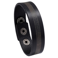 Narrow leather cuff wristband with snap clasp