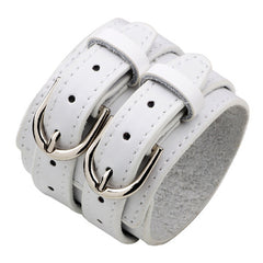 White double strap leather cuff wristband