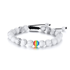 Pride Rainbow Bead Bracelet Natural Stone White