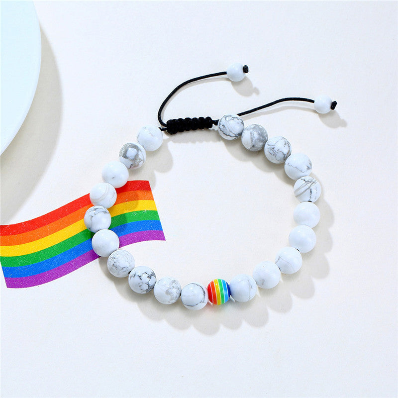 Pride Rainbow Bead Bracelet Natural Stone White