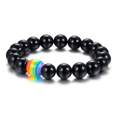 Pride Rainbow Bead Bracelet Natural Stone Black Big