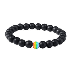 Pride Rainbow Bead Bracelet Natural Stone Black Small