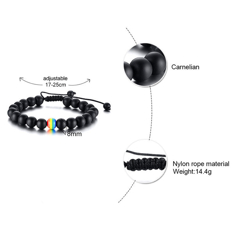 Pride Rainbow Bead Bracelet Natural Stone Black