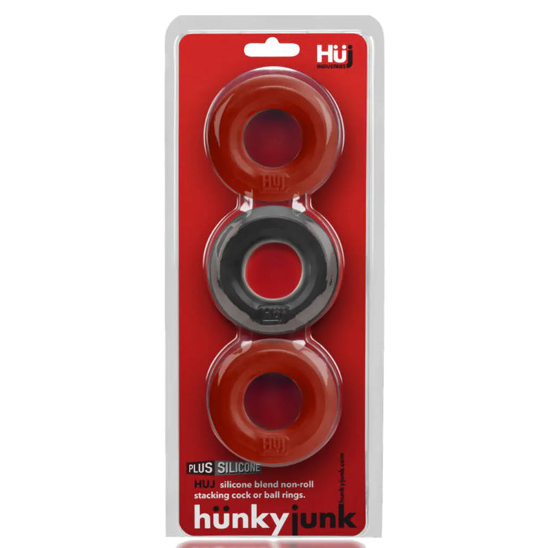 Hünkyjunk HUJ3 Cockring 3-Pack - Cherry + Tar Ice